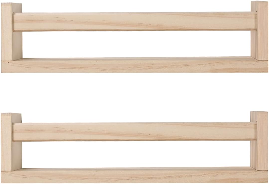 Nursery Floating Book Shelves for Kids Room, Kitchen Spice Rack, or Rustic Wall Mounted Shelves for