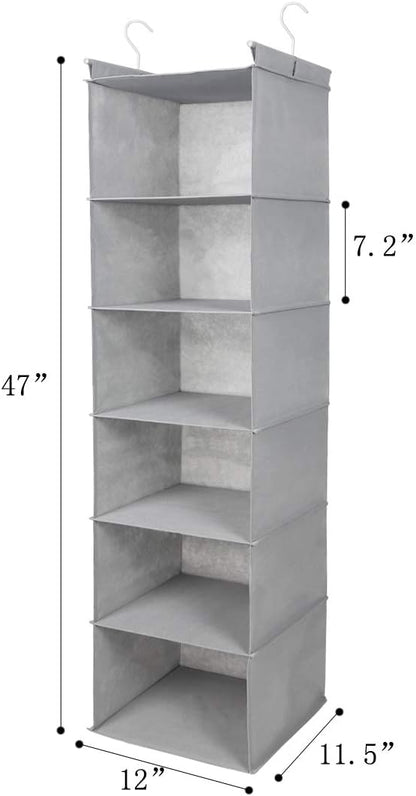 MAX Houser 6 Tier Shelf Hanging Closet Organizer, Closet Hanging Shelf with 2 Sturdy Hooks for