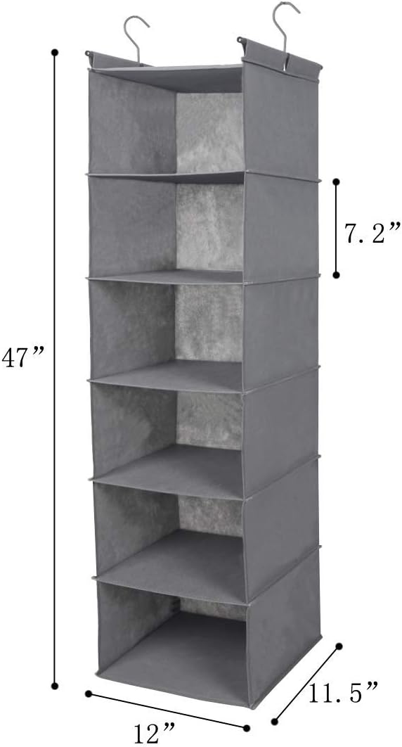 MAX Houser 6 Tier Shelf Hanging Closet Organizer, Closet Hanging Shelf with 2 Sturdy Hooks for