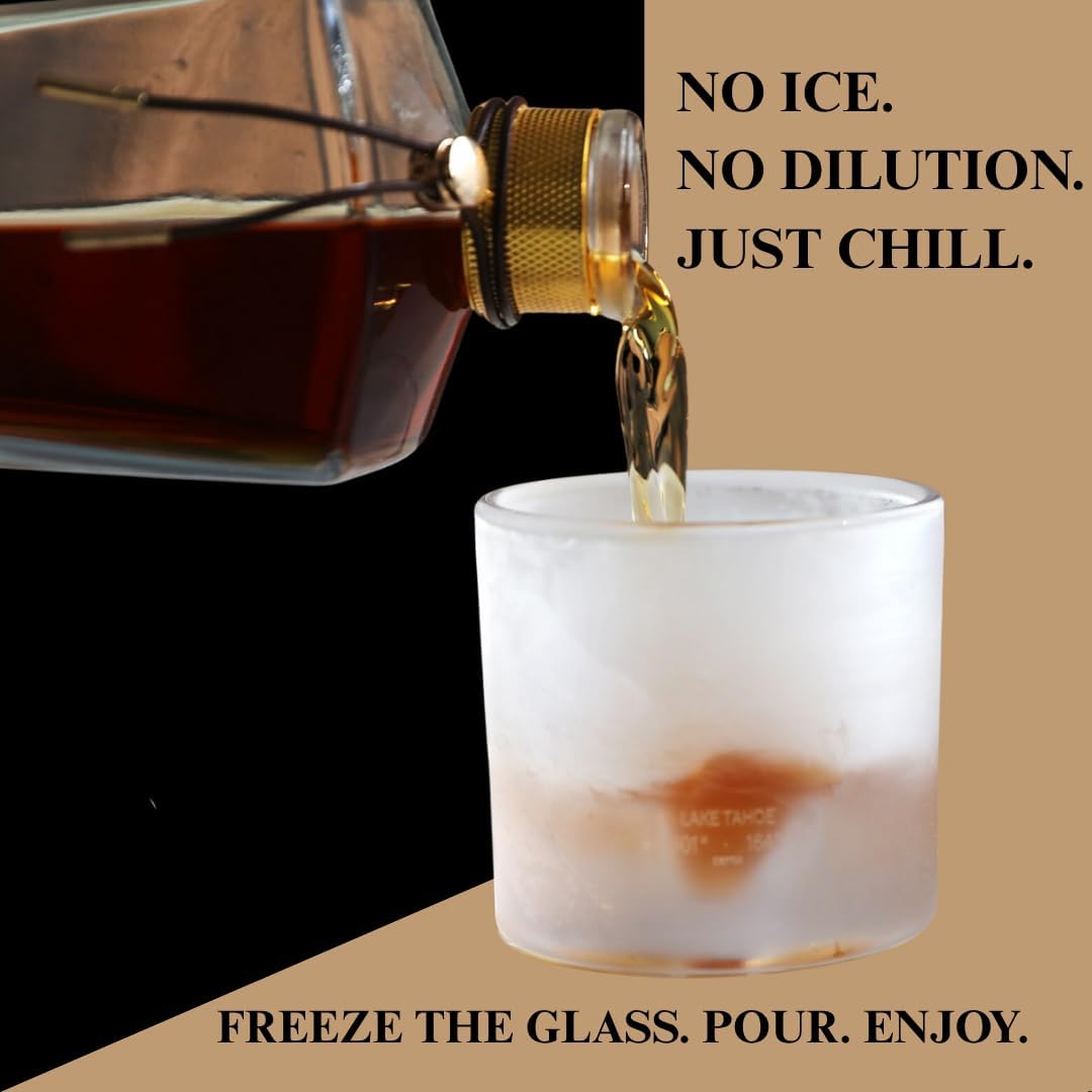 Lake Tahoe Heavy Crystal Whiskey Glasses Gift Set of 2, Thick Freezable Bourbon Glass 1lb Each