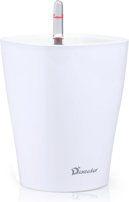 Dexceder 6x7 Self Watering Planter Indoor Outdoor, High Gloss Table Flower Plant Pot with Water