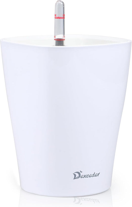Dexceder 6x7 Self Watering Planter Indoor Outdoor, High Gloss Table Flower Plant Pot with Water
