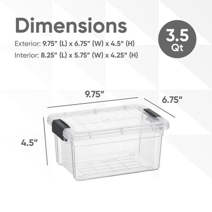 Superio Clear Storage Boxes with Lids, 3.5 Quart Plastic Container Bins for Organizing, Stackable