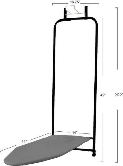 Household Essentials Over-The-Door Ironing Board with Iron Holder | Compact, Self-Closing Design