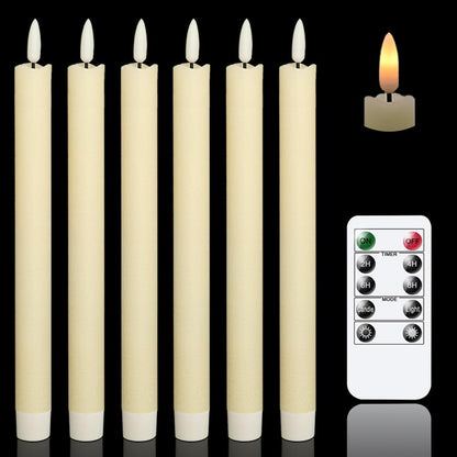 GenSwin Flameless Ivory Taper Candles Flickering with 10-Key Remote, Battery Operated Led Warm 3D
