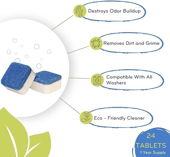 Washing Machine Cleaner and Deodorizing Tablets For Front & Top Load Washers Including H.E. to