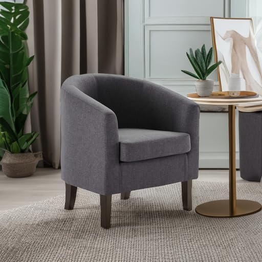 BELLEZE Living Room Chair, Linen Round Accent Barrel Chair, Club Tub Sofa Chair for Bedroom, Corner