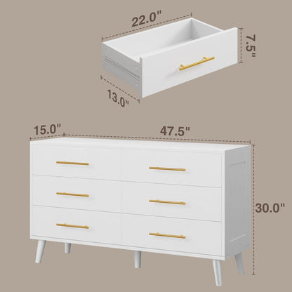 Aiho 6 Drawer Dresser for Bedroom, Chest of Drawers with Metal Handles, Wood Storage Modern Dresser
