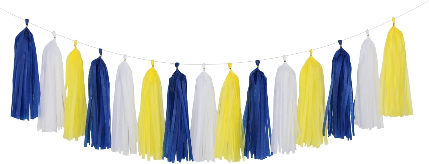 Navy-Blue White-Yellow Party-Decorations Tassel-Garland -15pcs Graduation Wedding Birthday Baby
