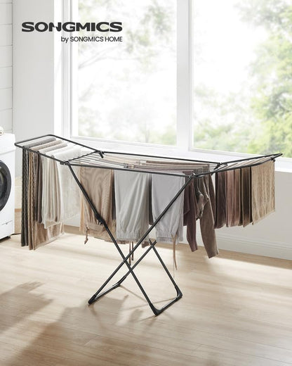 SONGMICS Clothes Drying Rack, Metal Laundry Drying Rack, Foldable, Space-Saving, Free-Standing