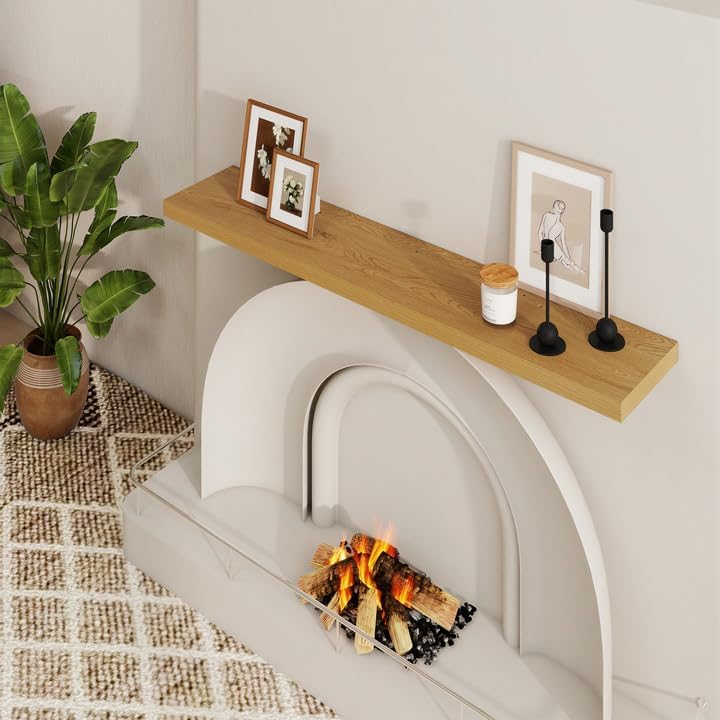 48 inch Floating Shelves for Wall Large Wall Mounted Shelves with Invisible Brackets, Oak Long
