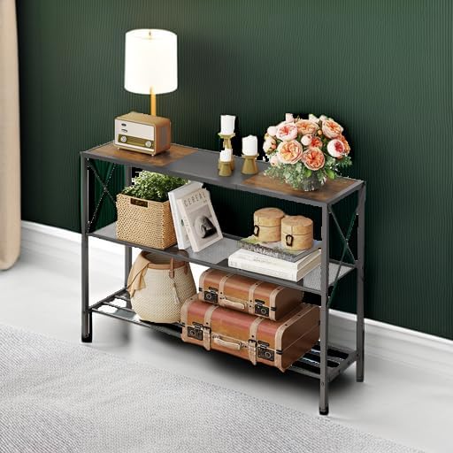 Hoctieon Industrial Console Table, 3 Tier Entryway Table, Hallway Table, Narrow Sofa Table with