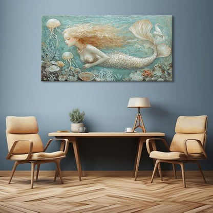LASMOND Ocean Mermaid Wall Art for Girls Room Modern Canvas Prints Marine Organism Underwater World