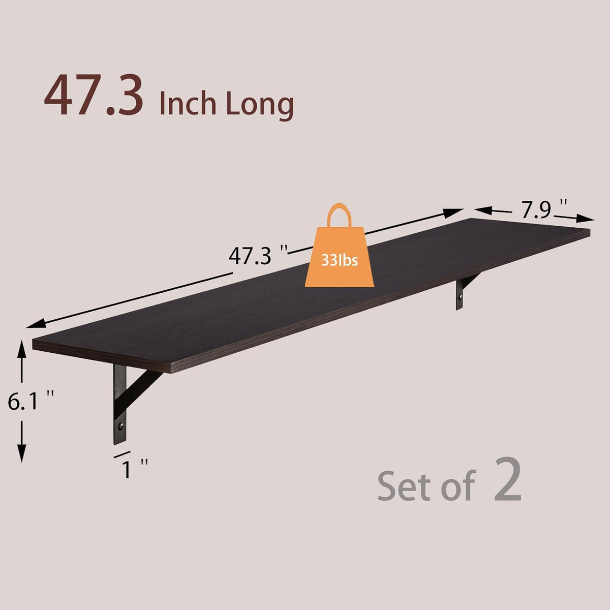 DINZI LVJ Long Wall Shelves, 47.3Inch Wall Mounted Shelves Set of 2, Extra Large Wall Storage