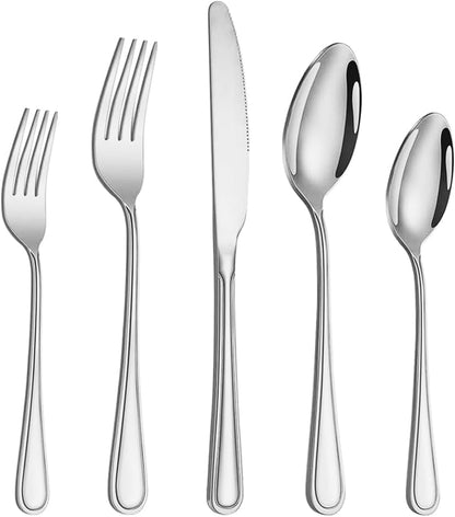 20 Pcs Silverware Set for 4 with Simple Striped Handle Design, Food Grade Stainless Steel Flatware