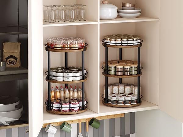 Spice Rack, Set of 2 Lazy Susan Organizer, 3-Tier Turntable Organizer For Cabinet, Compact and