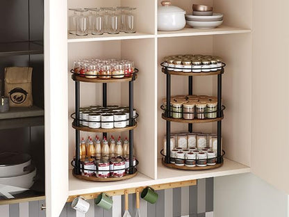 Spice Rack, Set of 2 Lazy Susan Organizer, 3-Tier Turntable Organizer For Cabinet, Compact and