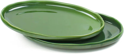 vicrays Ceramic Serving Platter Tray - Extra Large Oval 14.5 Inch Porcelain Dinner Plates Long