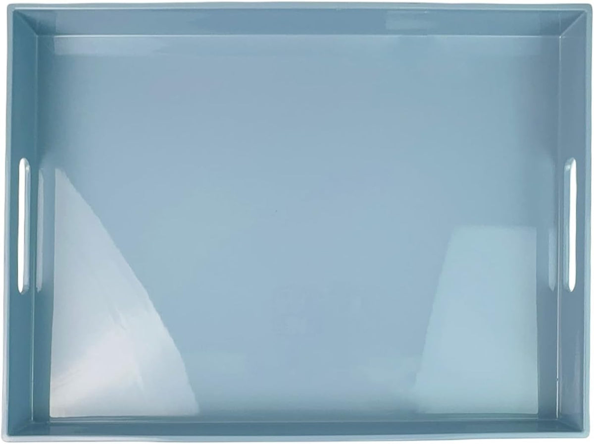 Light Blue Decorative Tray, Rectangular Large Serving Tray with Handles, Plastic Coffee Table Tray
