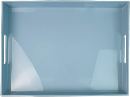 Light Blue Decorative Tray, Rectangular Large Serving Tray with Handles, Plastic Coffee Table Tray