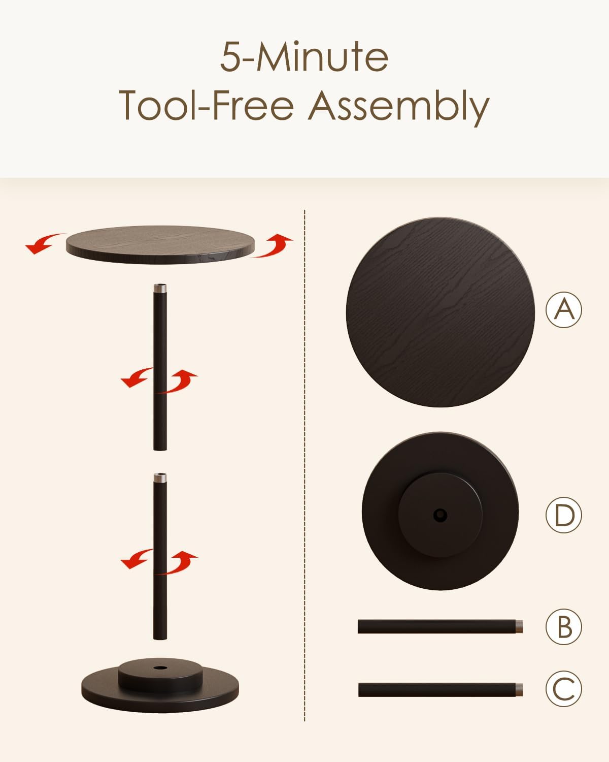 Masupu Drink Table, Round Side Table for Small Spaces, Pedestal Side Table, Small End Table with