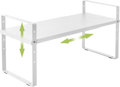Expandable Cabinet Shelf Organizer Rack, Stackable Kitchen Counter Storage Shelves Stand