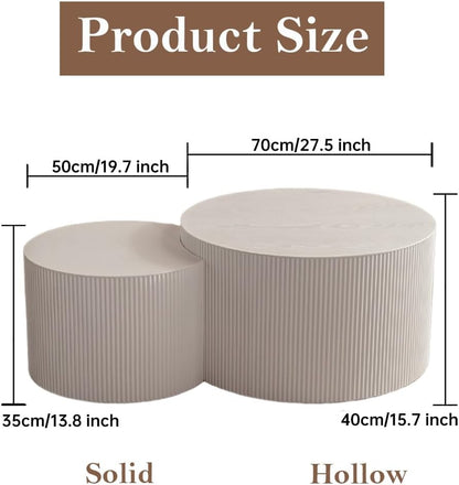 Round Nesting Coffee Table Set of 2 Modern Cream Fluted Coffee Table Small Round End Table Crescent