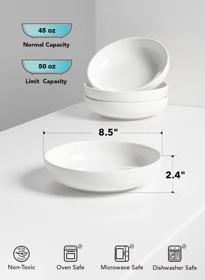 LE TAUCI Pasta Bowls 45 oz, Salad Bowls Set for Serving Soup, Pasta, Noodle, Dinner, Large Kitchen