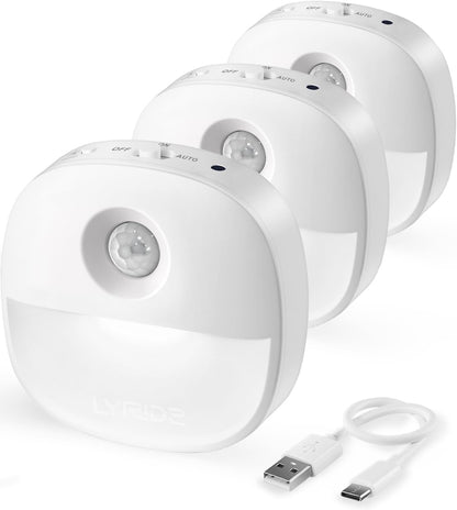 Lyridz Rechargeable Night Light, Motion Sensor Battery Nightlights, Mini Stick-on LED Closet Light