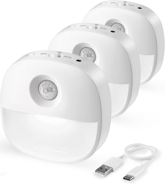 Lyridz Rechargeable Night Light, Motion Sensor Battery Nightlights, Mini Stick-on LED Closet Light