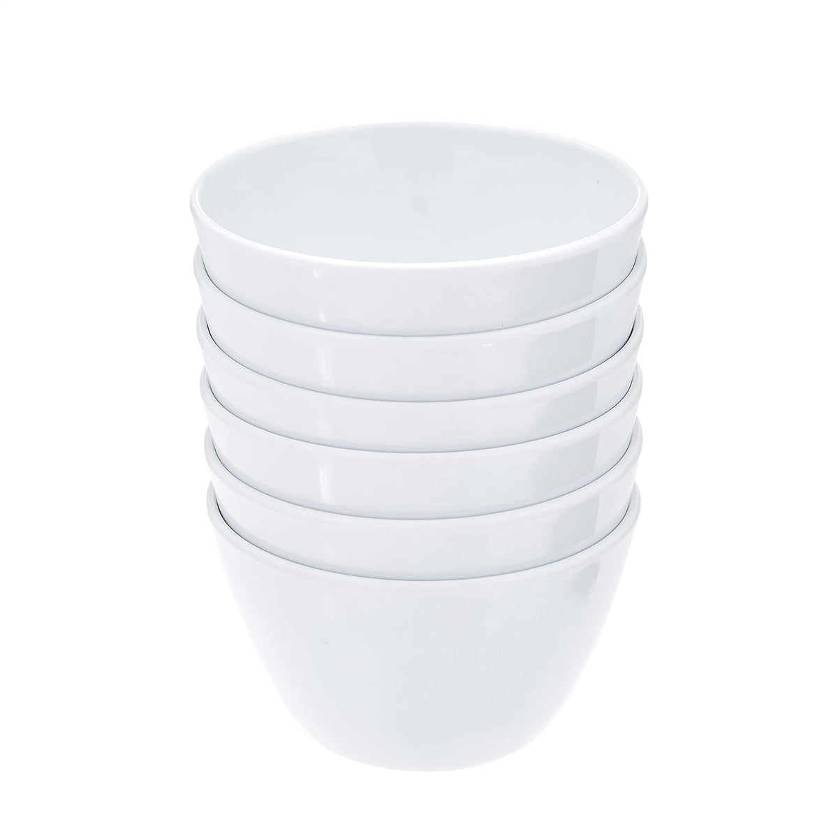 Amazon Basics Round Melamine Bowl, 8 oz, White, 6 Piece Set (Previously AmazonCommercial brand)