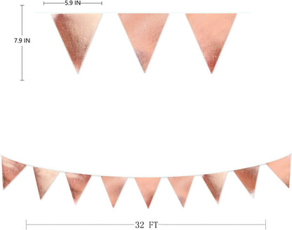 Rose Gold Party Decorations Metallic Fabric Triangle Pennant Banner Blush Pink Flag Bunting Garland