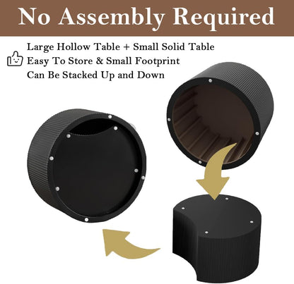 Round Nesting Coffee Table Black Round Fluted Coffee Table Set of 2 for Living Room Small Circle