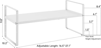 16.5~27.1" Expandable Shelf Organizer, 1Pack 10.2" Wide Stackable Cabinet Shelf Organizers, White