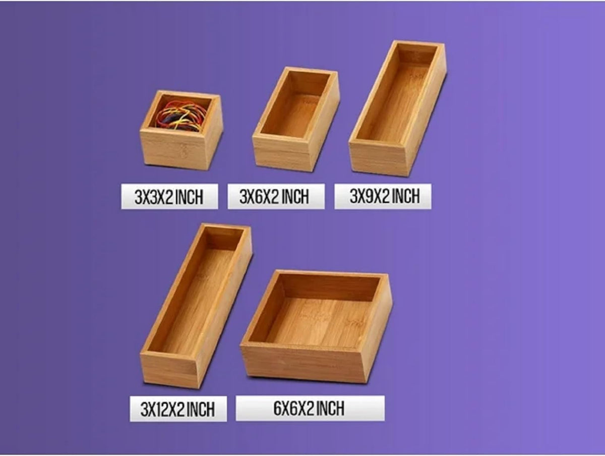 YBM Home Bamboo Drawer Organizer Storage Box for Kitchen Drawer, Junk Drawer, Office, Bedroom