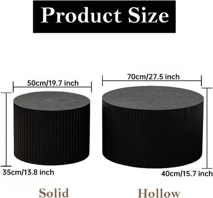 Black Nesting Coffee Table Set of 2 Modern Round Fluted Coffee Table Small Round End Table Side