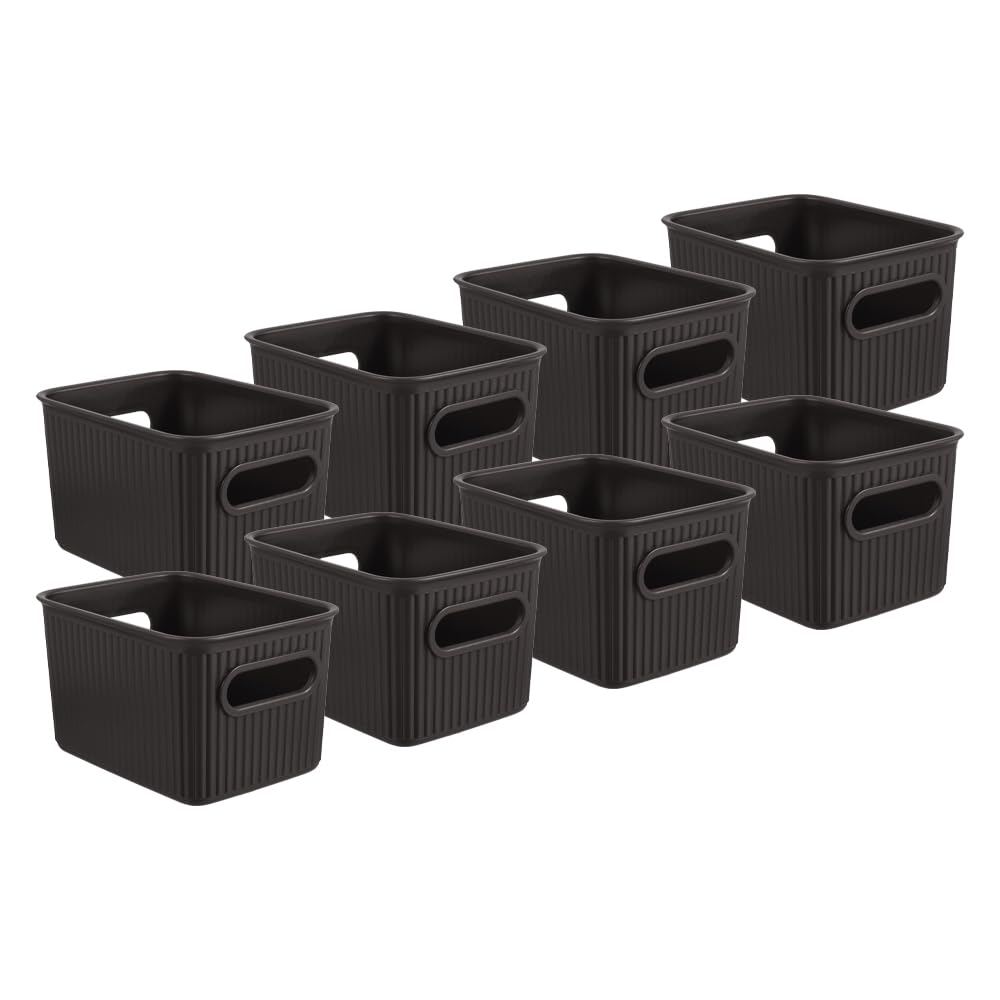 Superio Decorative Plastic Basket Open Home Storage Bins Organizer Baskets, Small, Brown (8 Pack)