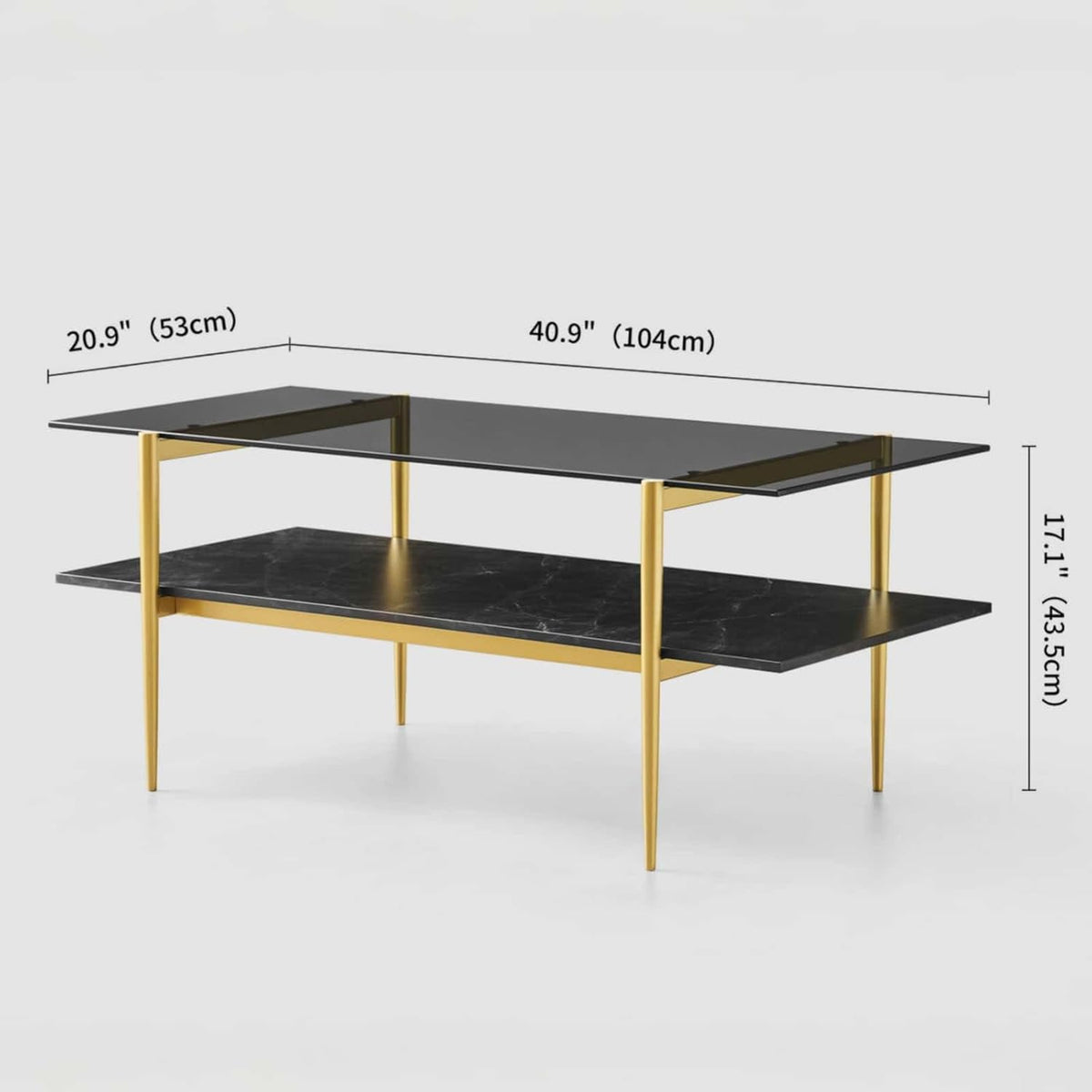 Rectangle Coffee Table for Living Room, Mid-Century Modern Design, L41 x W21 x H17, 2-Tier