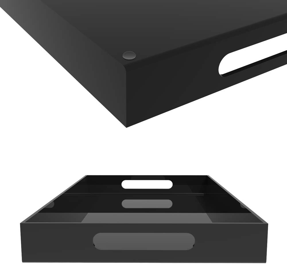 Black Acrylic Serving Tray for Vanity, Bathroom, Ottoman, Organizer and Decor with Handles