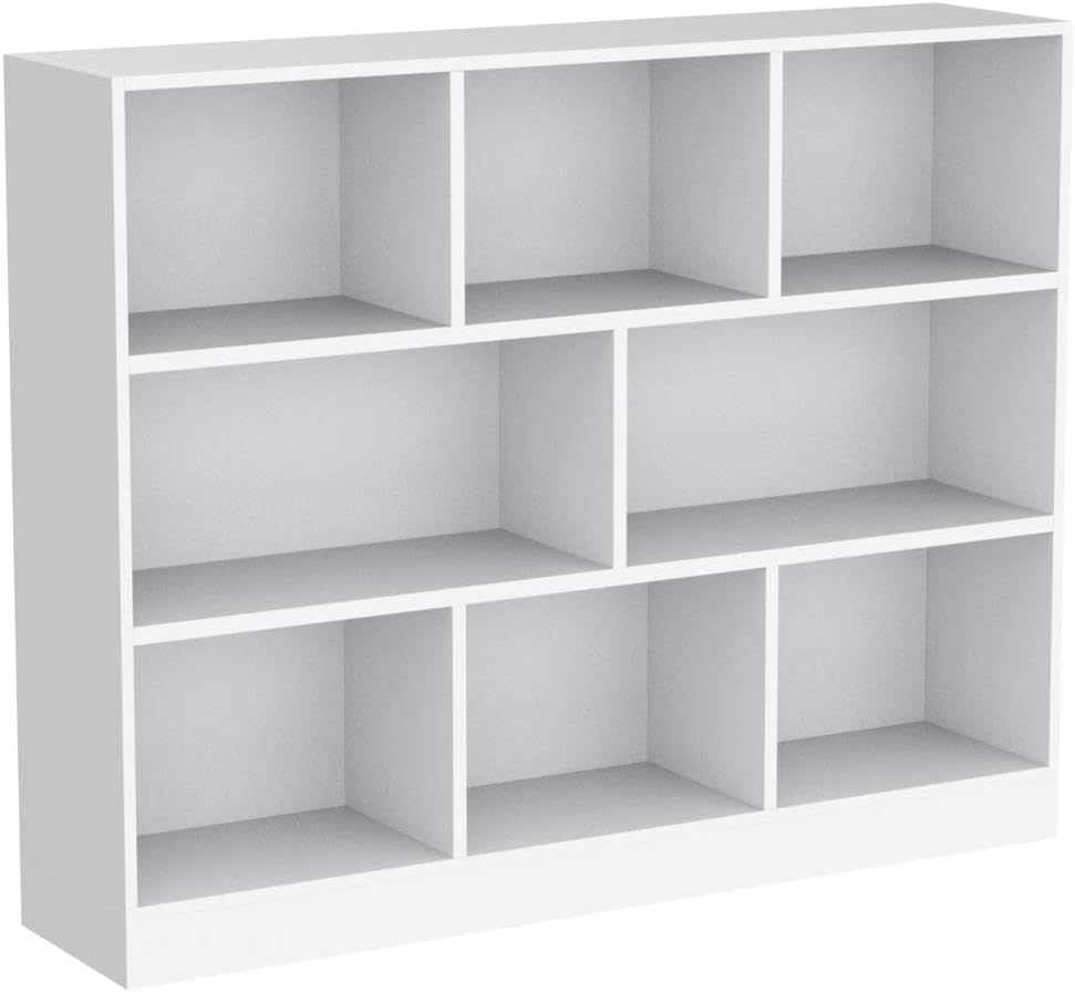 IOTXY Open Shelf Low Bookcase - Wooden 3-Tier Floor Standing Display Cabinet Organizer with Base, 8