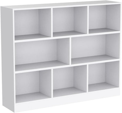 IOTXY Open Shelf Low Bookcase - Wooden 3-Tier Floor Standing Display Cabinet Organizer with Base, 8