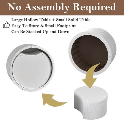 Round Nesting Coffee Table White Round Fluted Coffee Table Set of 2 for Living Room Small Circle