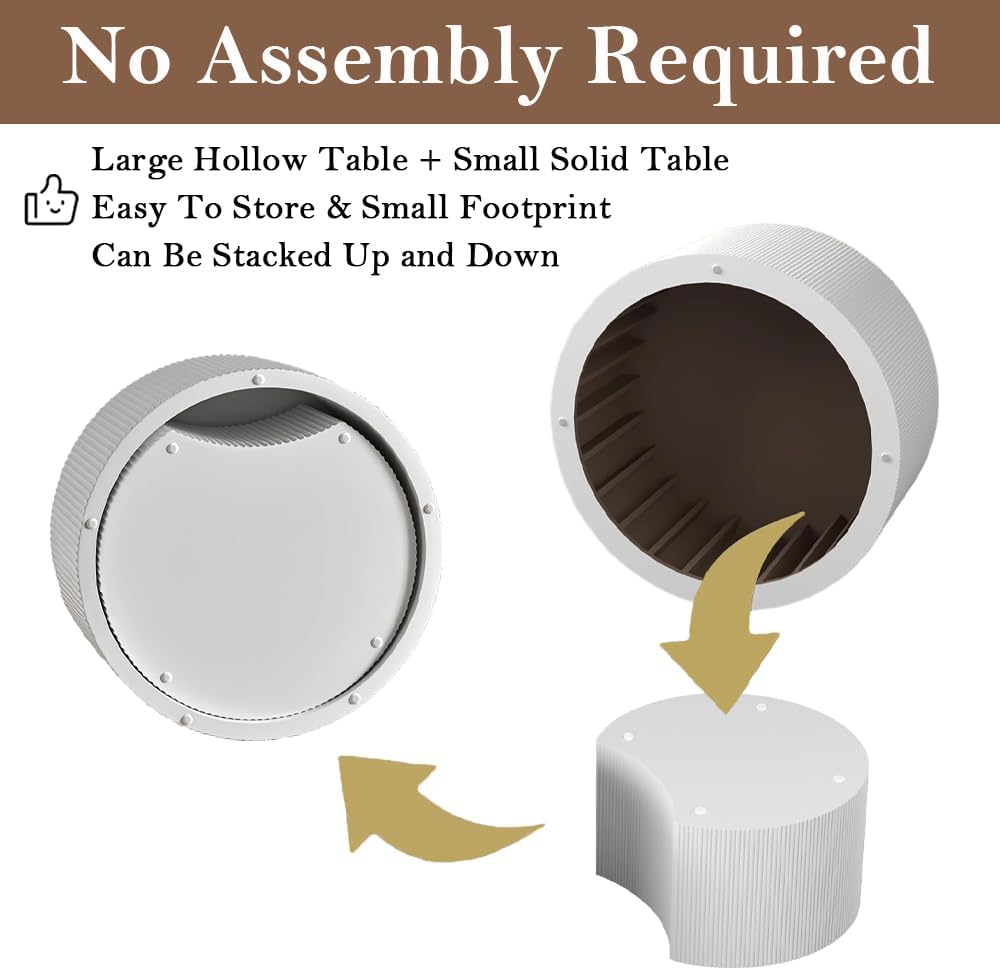 Round Nesting Coffee Table White Round Fluted Coffee Table Set of 2 for Living Room Small Circle