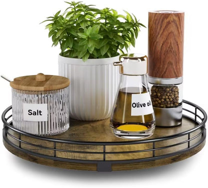 Lazy Susan Turntable Organizer for Table Top, 10’’ Round Wooden Lazy Susan for Cabinet Kitchen