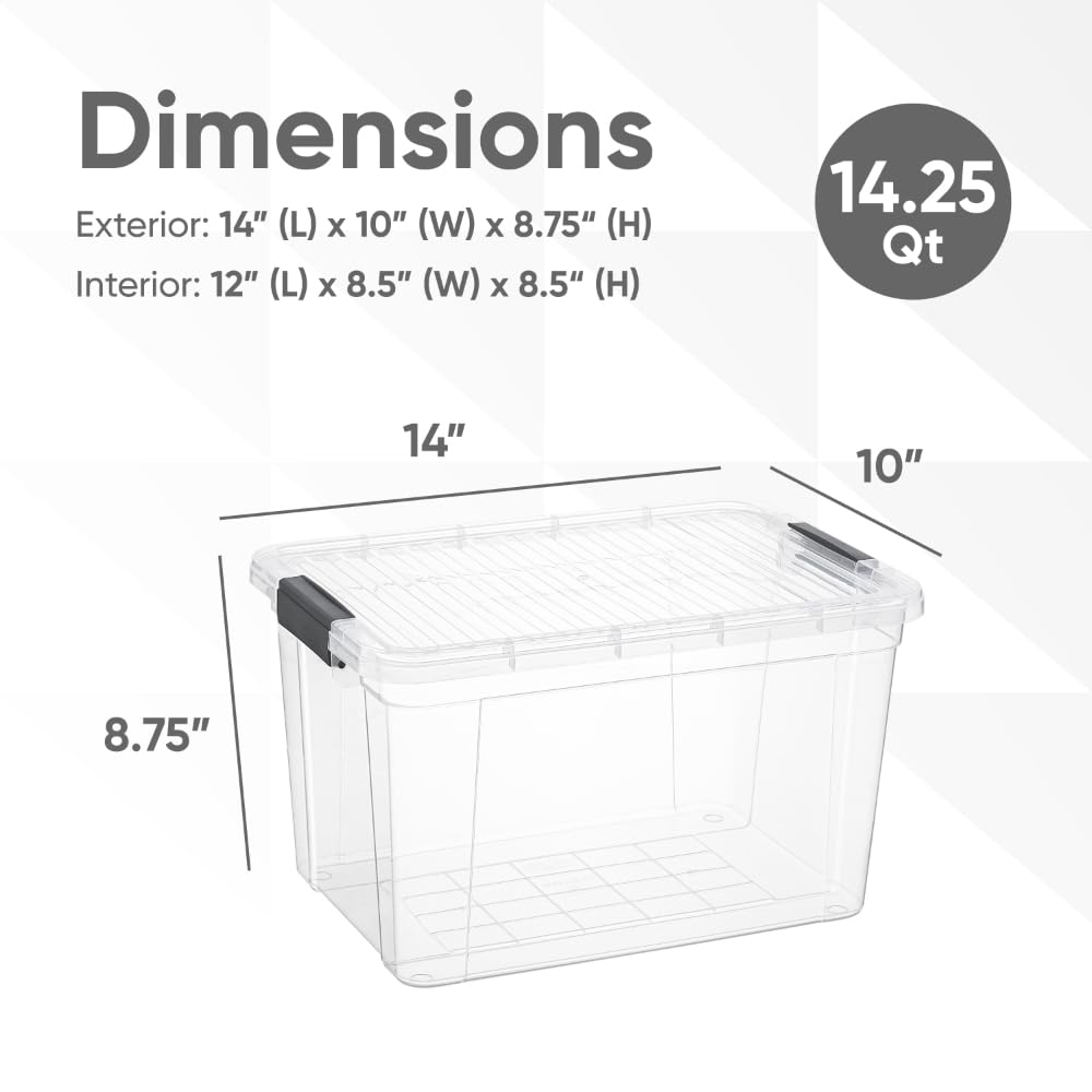 Superio Clear Storage Box with Lid, 14.25 Quart Plastic Container Bins for Organizing, Stackable