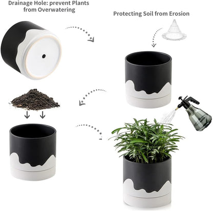 Nihow Ceramic Plant Pot: 6 Inch Planter with Drainage Hole & Saucer for Indoor & Outdoor Plants