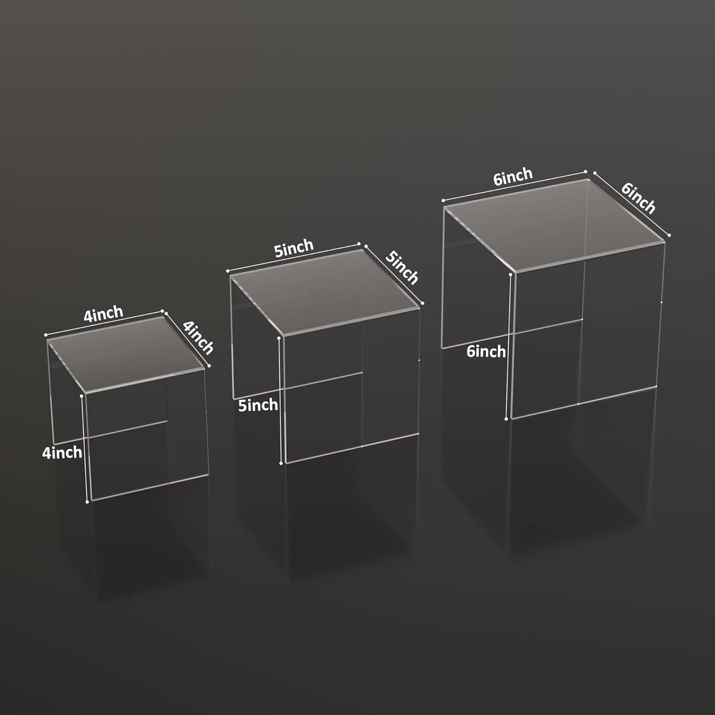 Square Acrylic Shelf Risers 3pcs, Acrylic Dessert Table Display Set, Clear Acrylic Showcase