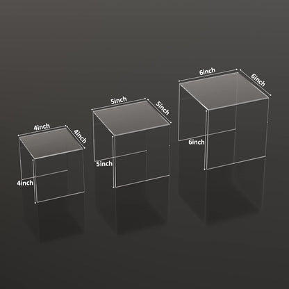 Square Acrylic Shelf Risers 3pcs, Acrylic Dessert Table Display Set, Clear Acrylic Showcase