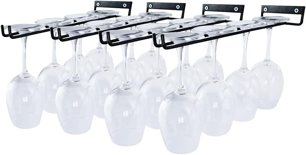 4 Packs 12 Inch Wine Glass Racks Cup Wall Mounted Stemware Hanging Wine Glasses Holder Under