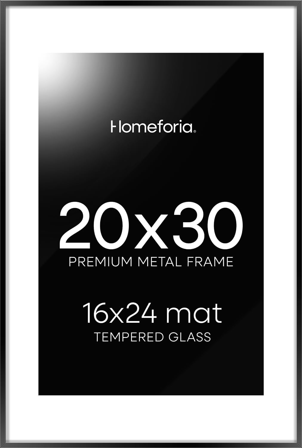 Homeforia 20x30 Poster Frame Black, High End Metal 20 x 30 Picture Frames with Mat 16 by 24 inch
